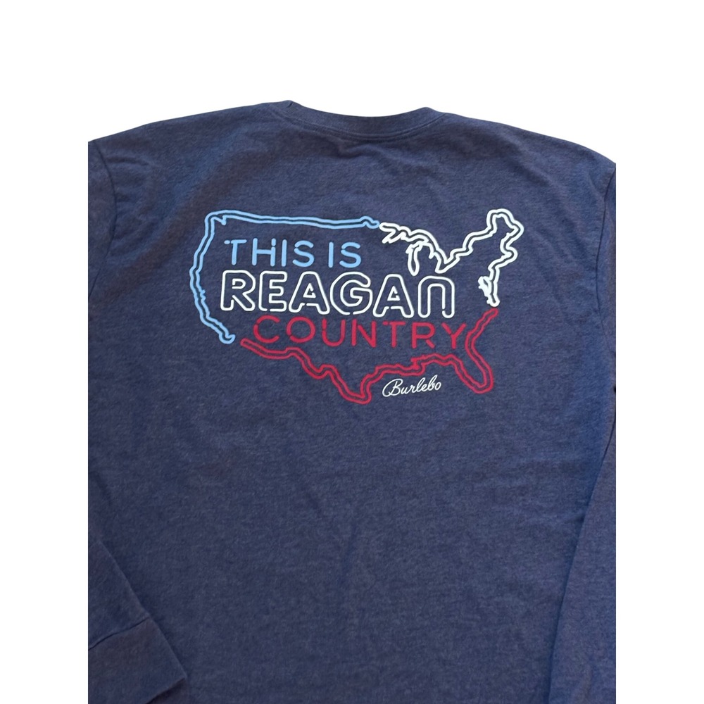 Burlebo Mens Reagan Country Long Sleeve Pocket T-Shirt Heather Navy Blue Size M